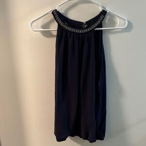 Express Navy Blue Halter Top with Embellished Neckline